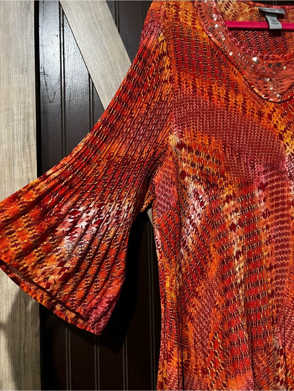 Catherines Red-Orange Printed Sequin-Trim Tunic - Picture 6 of 6